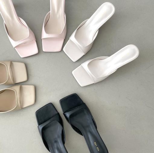 아덴 뮬 뮬슬리퍼 스퀘어 미들 슬리퍼구두 힐 5cm 여자여름샌들 여성 신발 핑크