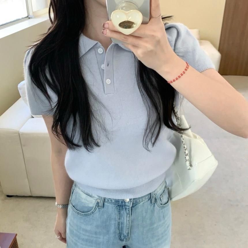 퍼프 오픈 카라 니트