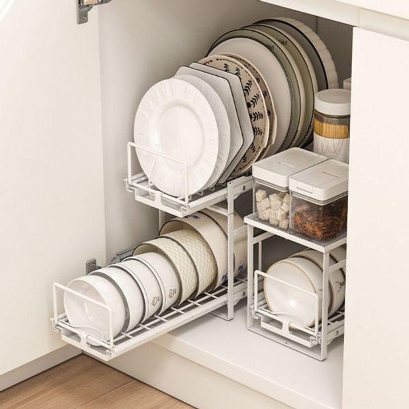 주방조리도구정리 슬라이딩 싱크대 빌트인 그릇 2단 대