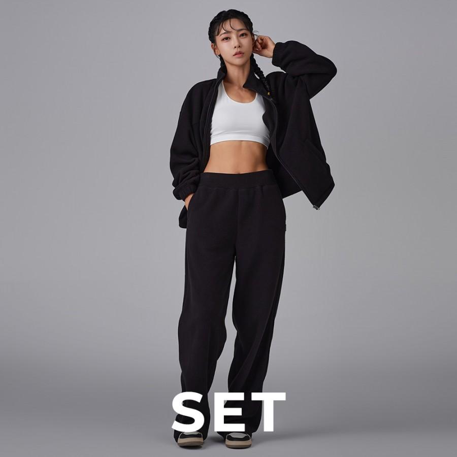 [SET] STL 모노 NY 안티필링 후리스  커버업 자켓 & 메트로 후리스 와이드 팬츠