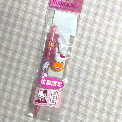 히로시마 한정 모미지만쥬 버전 키티스트랩볼펜 산리오볼펜 키티열쇠고리볼펜