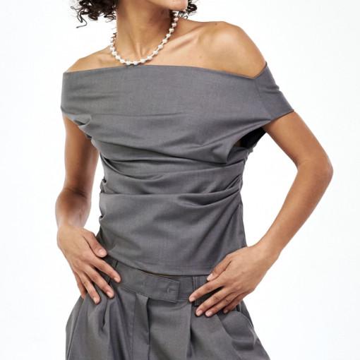 언밸런스 셔링 슬리브리스 블라우스(블랙,다크그레이)