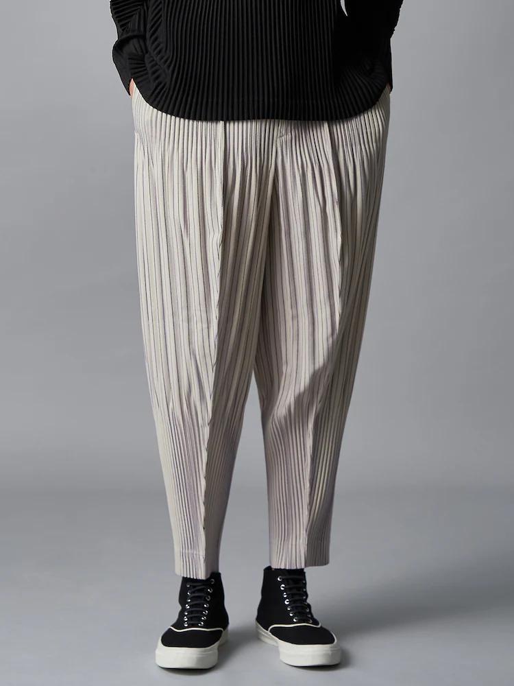 Tweed Pleats Long Partial Pleated Pants - Ivory
