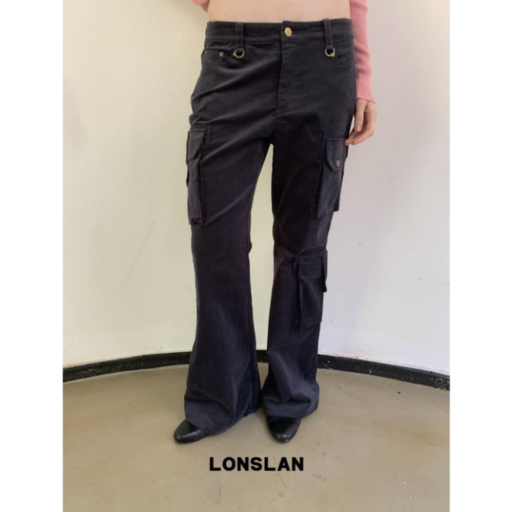 LONSLAN 바지 코듀로이 포켓 워크웨어 플레어 팬츠 (네이비)