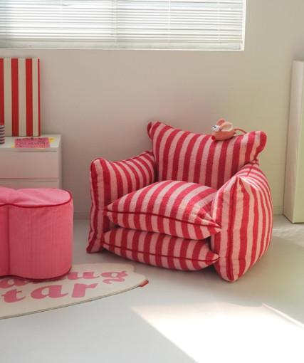 스트라이프 귀여운 1인 패브릭 암체어 큐티 소파