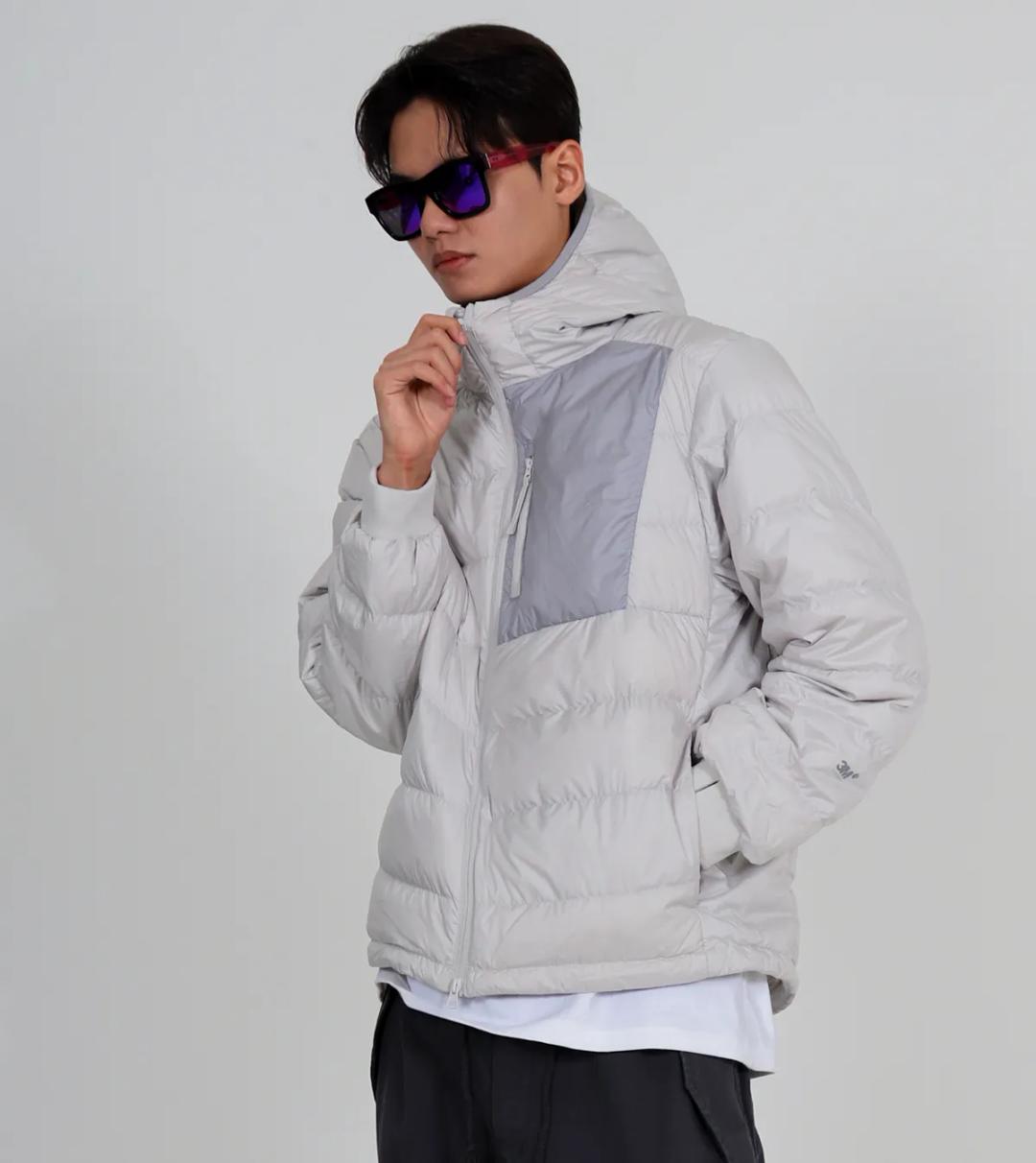 [덕 다운 90/10] 3M원단 핸드워머 경량 후디드 패딩 자켓 (실버 그레이)