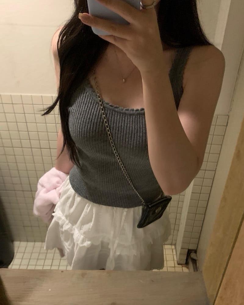 다이아 프릴 니트 골지 울 나시 (3color)