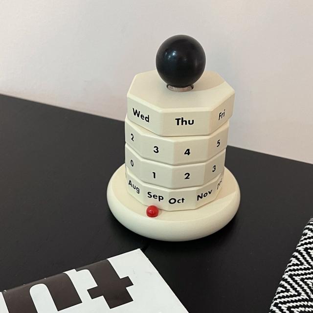 빈티지 레트로 우드 원목 회전 탁상 만년 달력 캘린더