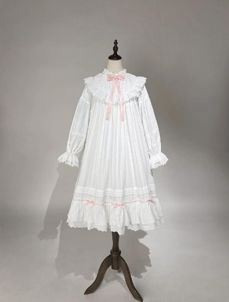 빈티지 인형 느낌 자카드 코튼 레이스 리본 나이트드레스 프린세스 파자마 세트 소녀 여성용 로리타 스위트