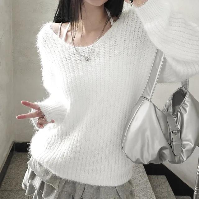 여리 루즈 브이넥 솔잎 오버핏니트 2colors