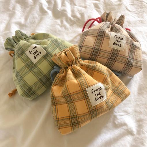 [자체제작] 컬러 체크 복조리 파우치 / 스트링 파우치 손목 가방