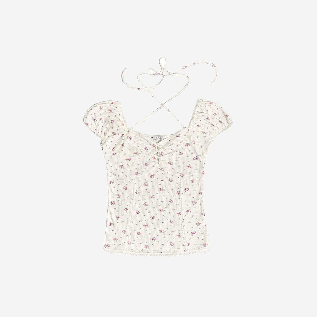Newalrin Liz Shirring Lace Button Blouse