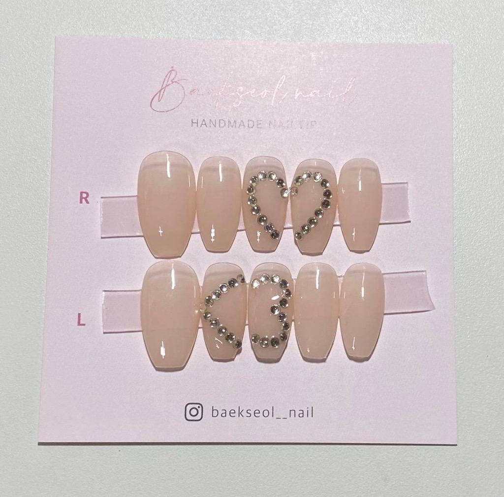 심플 큐빅하트 수제네일팁