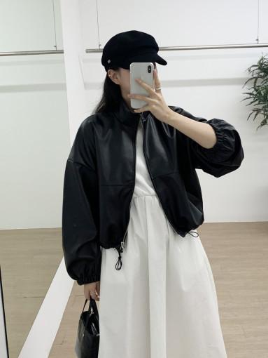 레더 크롭 집업 점퍼 ( 블랙 )