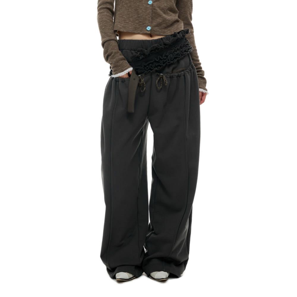 JIKOO 팬츠 니치 디자인 프론트 포켓 스웨트팬츠