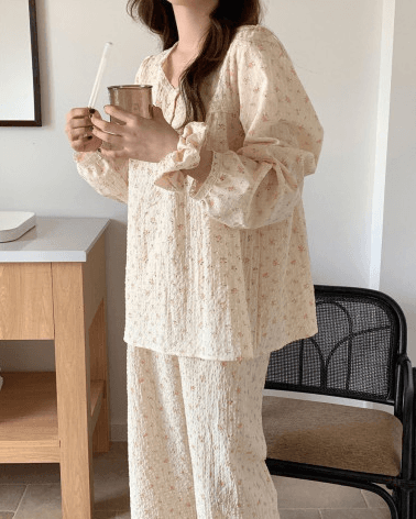 메종드 플라워 빈티지 긴팔 반팔 원피스 잠옷 세트 우정 파자마 파티