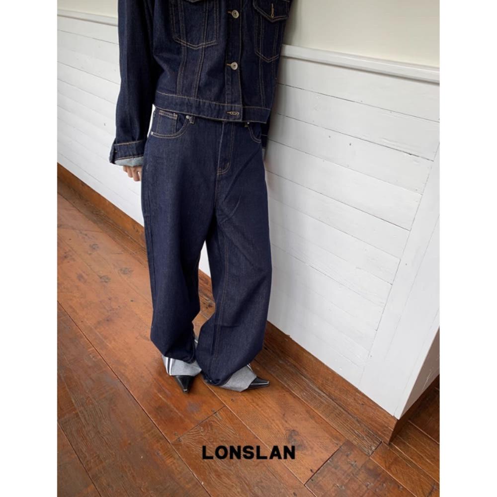 LONSLAN 팬츠 데님 청바지 와이드 블루진