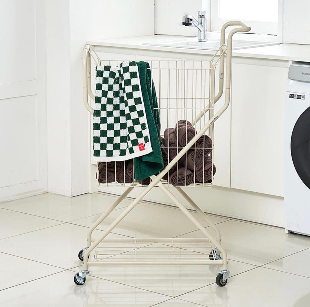 [단독] 홈앤미 튼튼한 이동식 1단 세탁 빨래바구니 런드리 트롤리