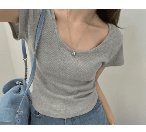 (어반 강추템) 여리여리 말라 유넥 반팔 골지 무지 티셔츠 - 3color