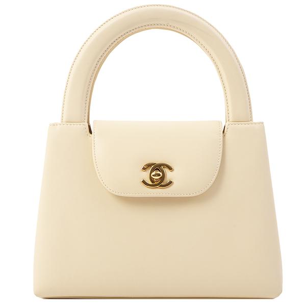 CHANEL 1998年頃製　マトラッセプレートハンドバッグ　クリーム