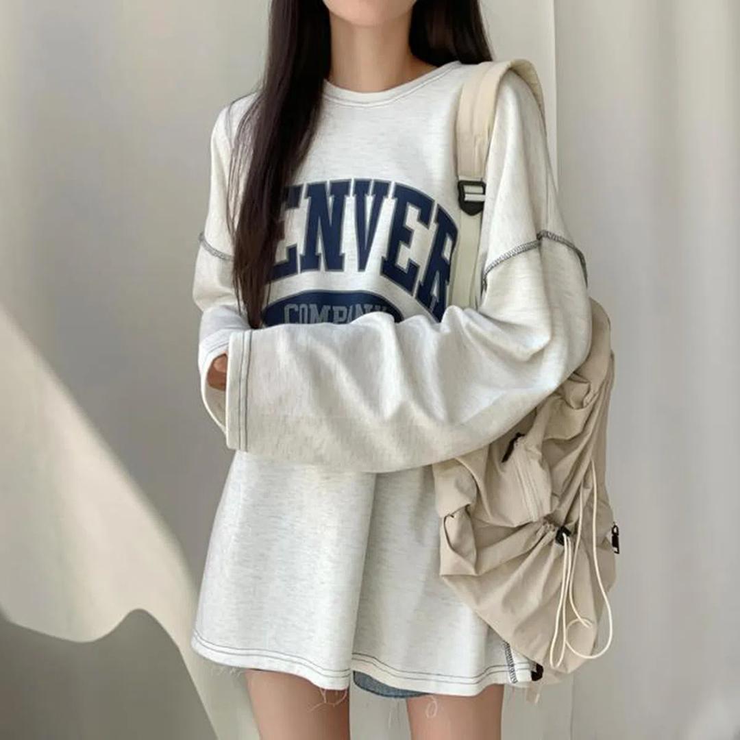 [당일출고/여리한/여친룩!] 컴퍼니 스티치 오버핏 긴팔 티셔츠 (4color)