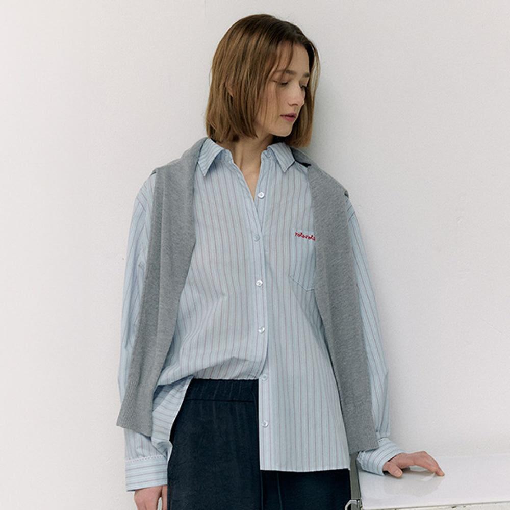 [로라로라] LACE STRIPE SHIRT BLUE