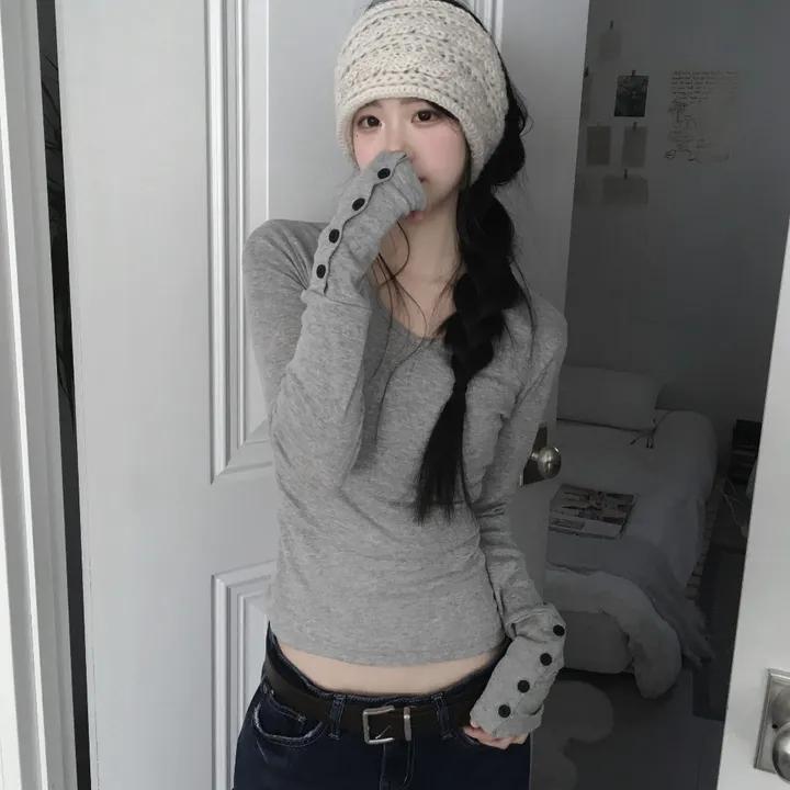 triner sleeve button v-neck t - 7color