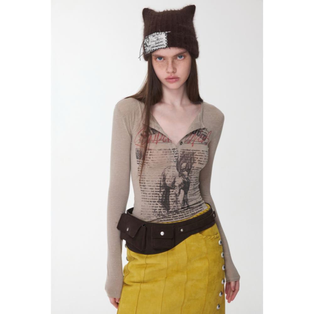 1JINN STUDIO 원진스튜디오 티셔츠 컬러 블록 프린트 긴팔 니트 탑