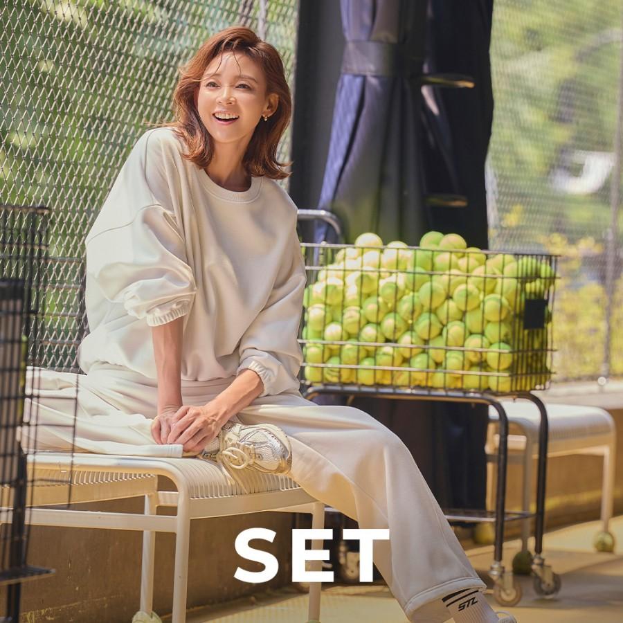 [SET] STL 픽업 더블메모리 기모  스트링 맨투맨 & 와이드 카고 팬츠 세트