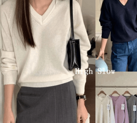 봄 루즈 브이 홀가먼트 니트