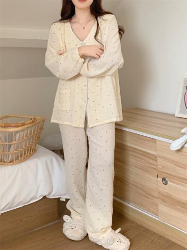 (렐리도트잠옷세트) 여성 긴팔 바지 세트 봄 빅사이즈 파자마 홈웨어 요루면