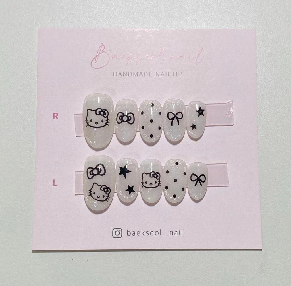 블랙실버 자석냥이 수제네일팁