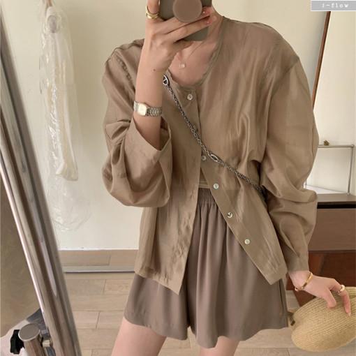 로든 루즈핏 버튼 라운드 시스루 셔츠 가디건 7col 여름 가을 하프 데일리 제이플로우