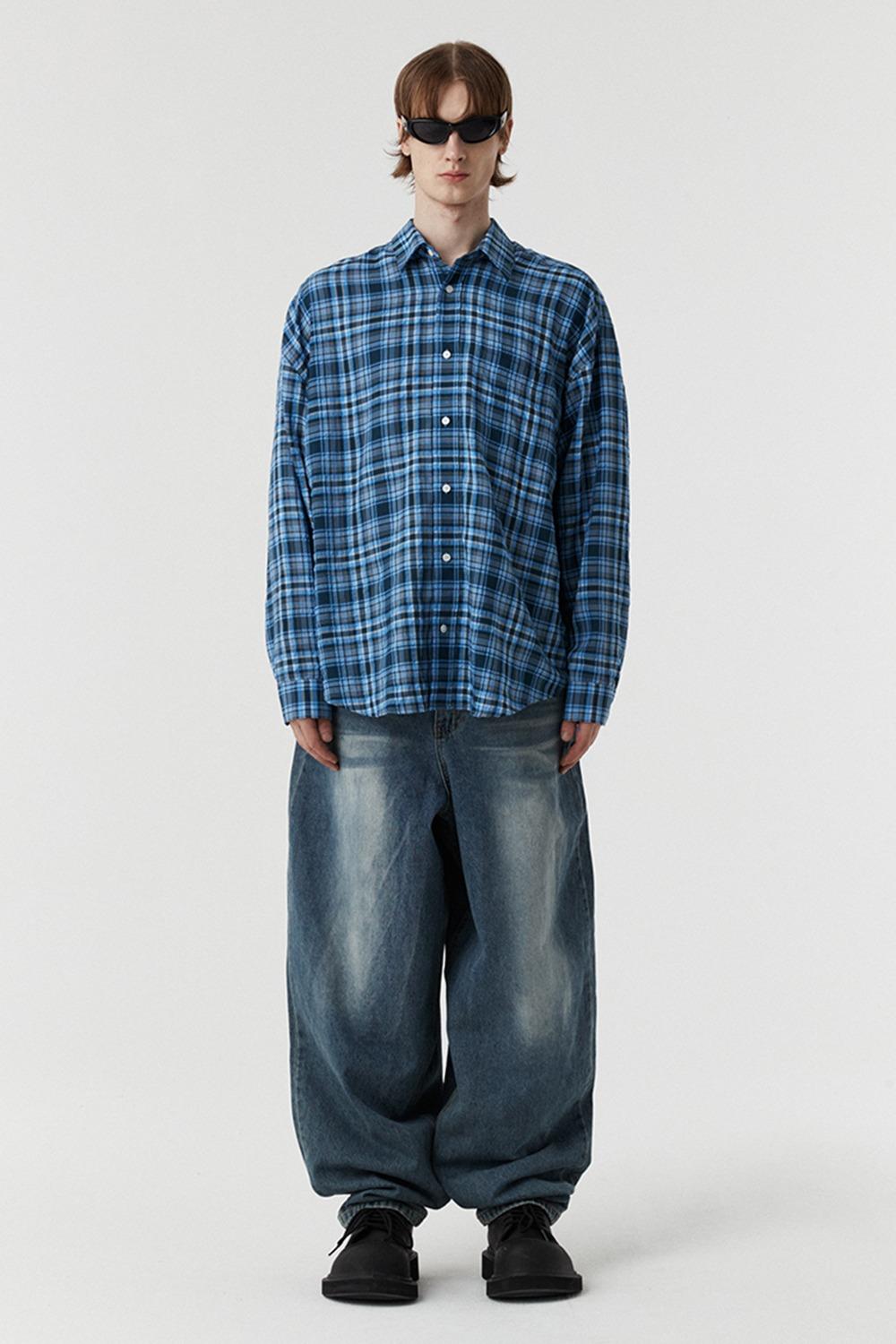 오버사이즈 체크 셔츠 블루 (10월 17일 예약배송)