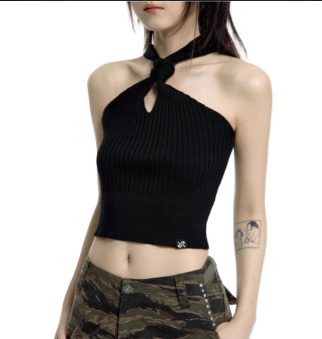 니트 홀터넥 탑 블랙