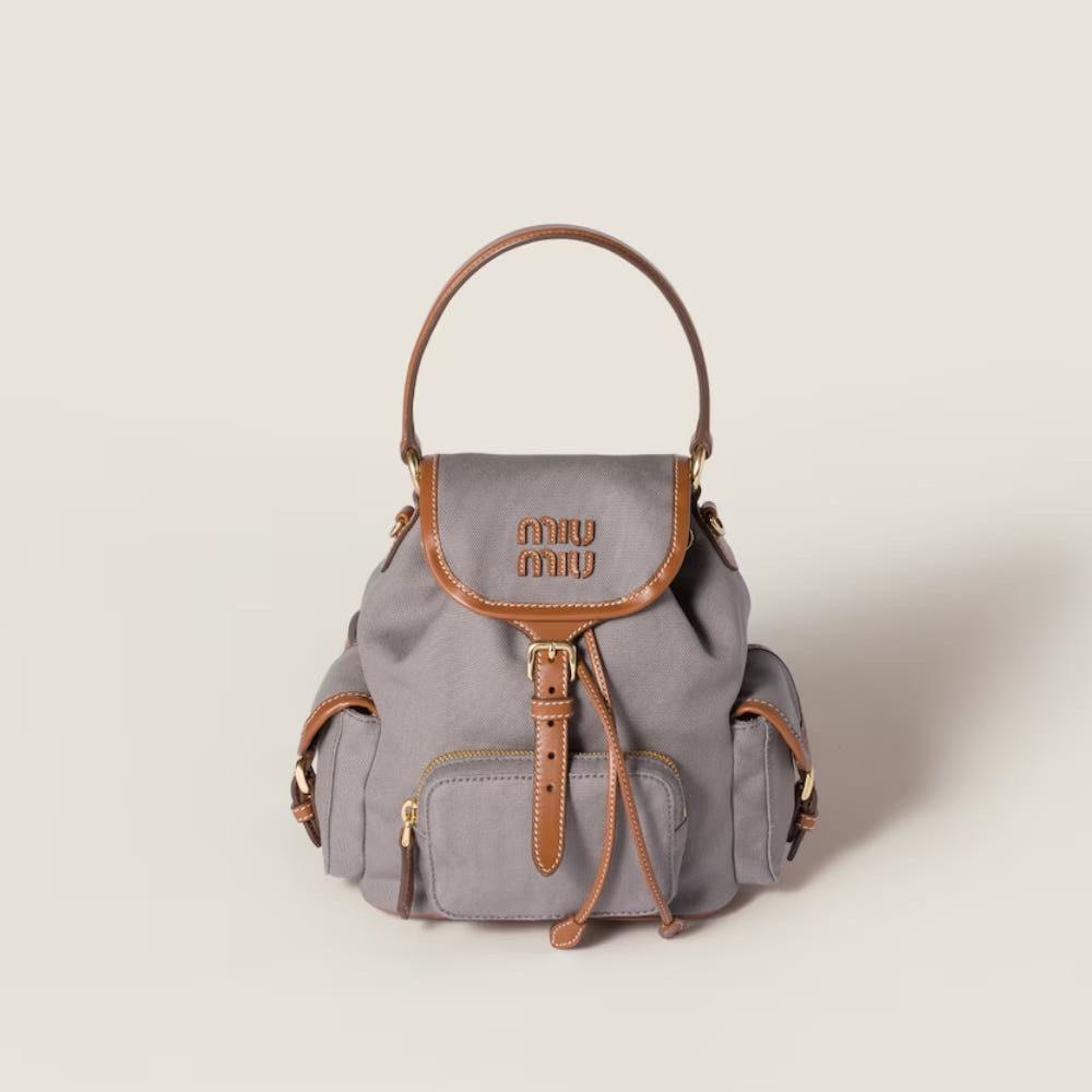 미우미우 캔버스 앤 레더 백팩 알루미늄브랜디