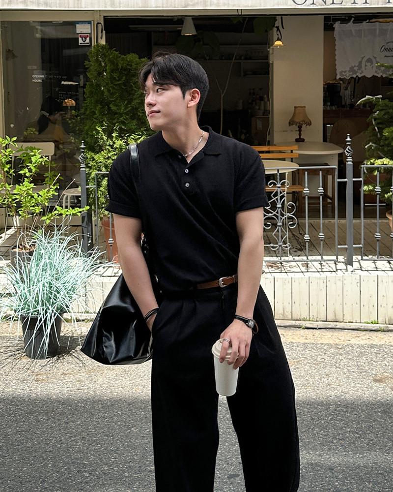 머슬핏) 무드 미니멀 린넨 카라 니트