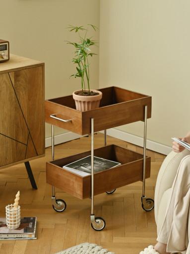 모던심플 고급 원목수입가구 2단선반 이동식테이블 카트 트롤리