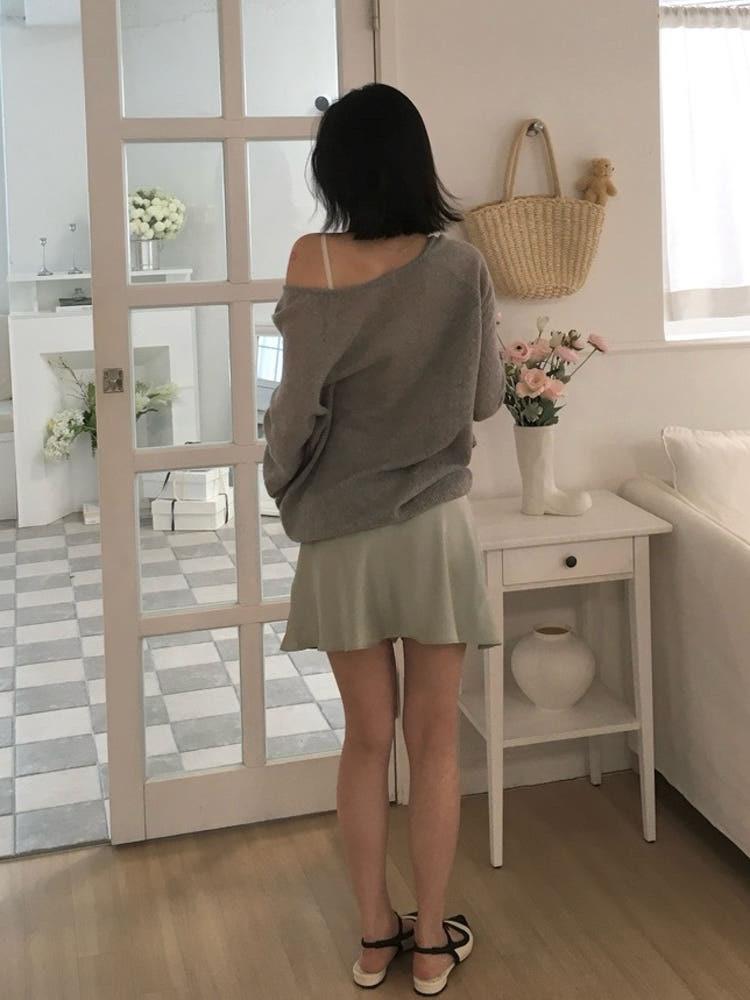 퍼즈 새틴 플레어 미니스커트