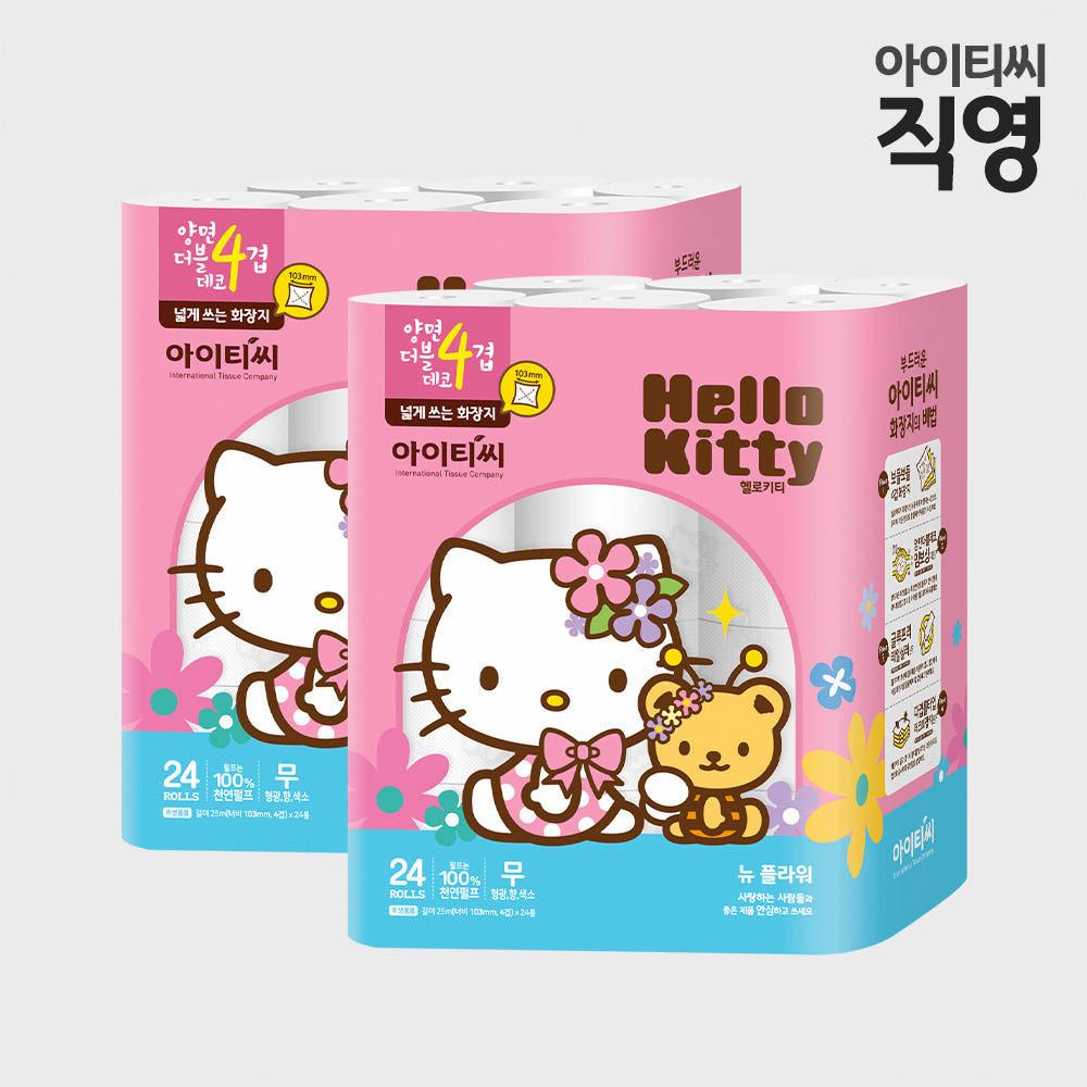 헬로키티 4겹 양면더블데코 프리미엄 플라워 화장지 25m, 24롤, 2팩