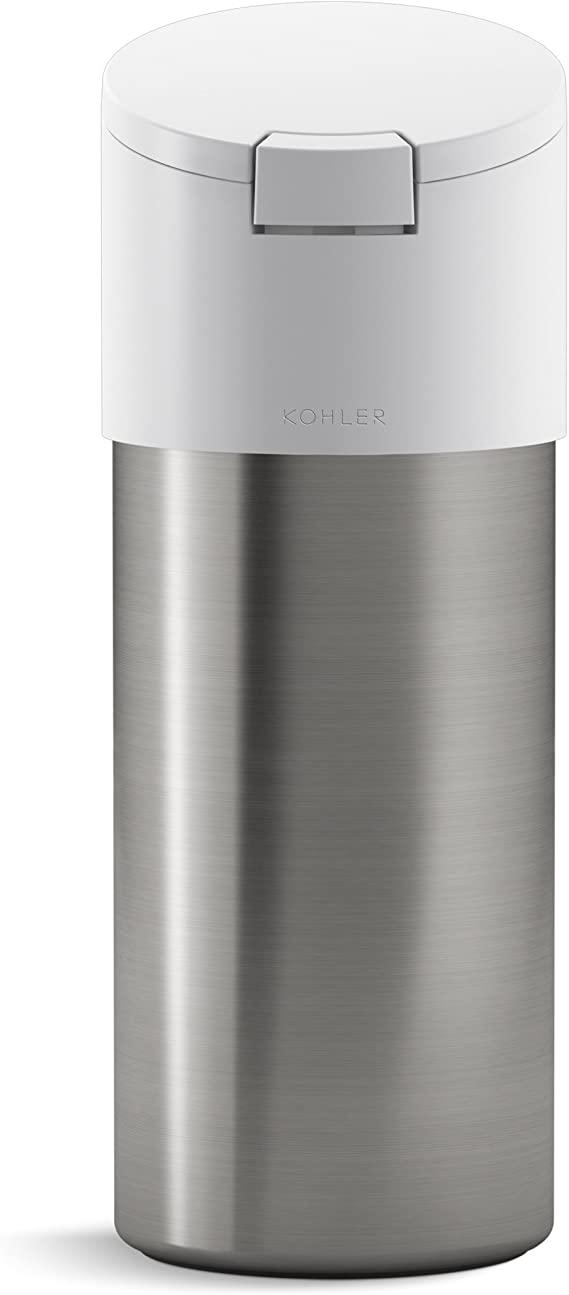 KOHLER Disinfecting Dispenser (Wipes not Included), Canister with Easy One Touch Lid, 4 x 4 x 10.75, Stainless Steel with White