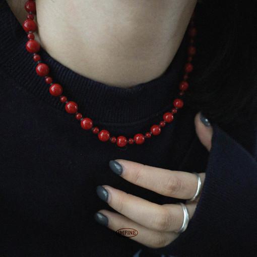 캐비어 루쥬 써지컬스틸 레드진주 목걸이