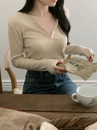 토피 단작 버튼 티셔츠 (4color)