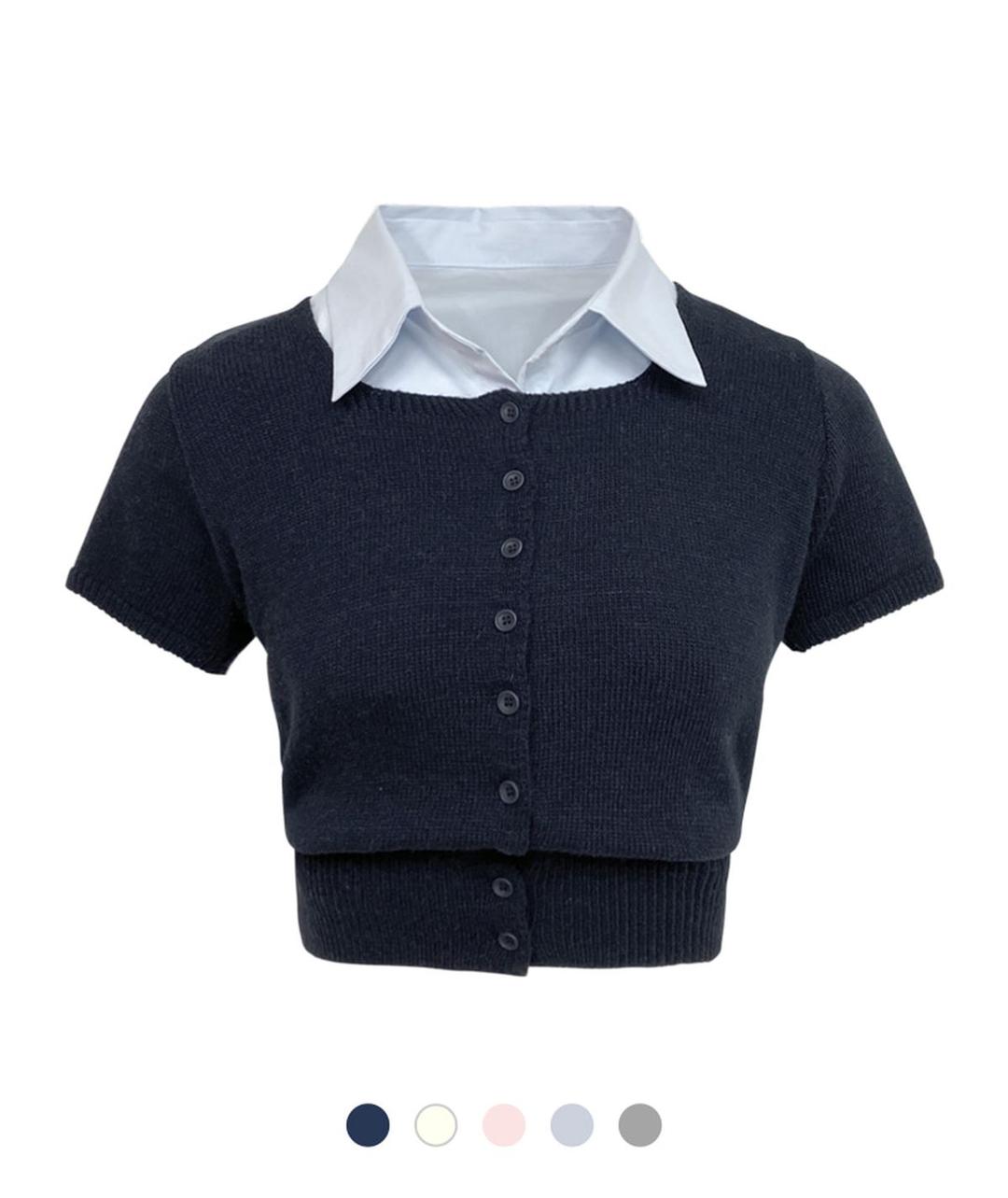 미니 버튼 니트 가디건 & 핀턱 셔츠