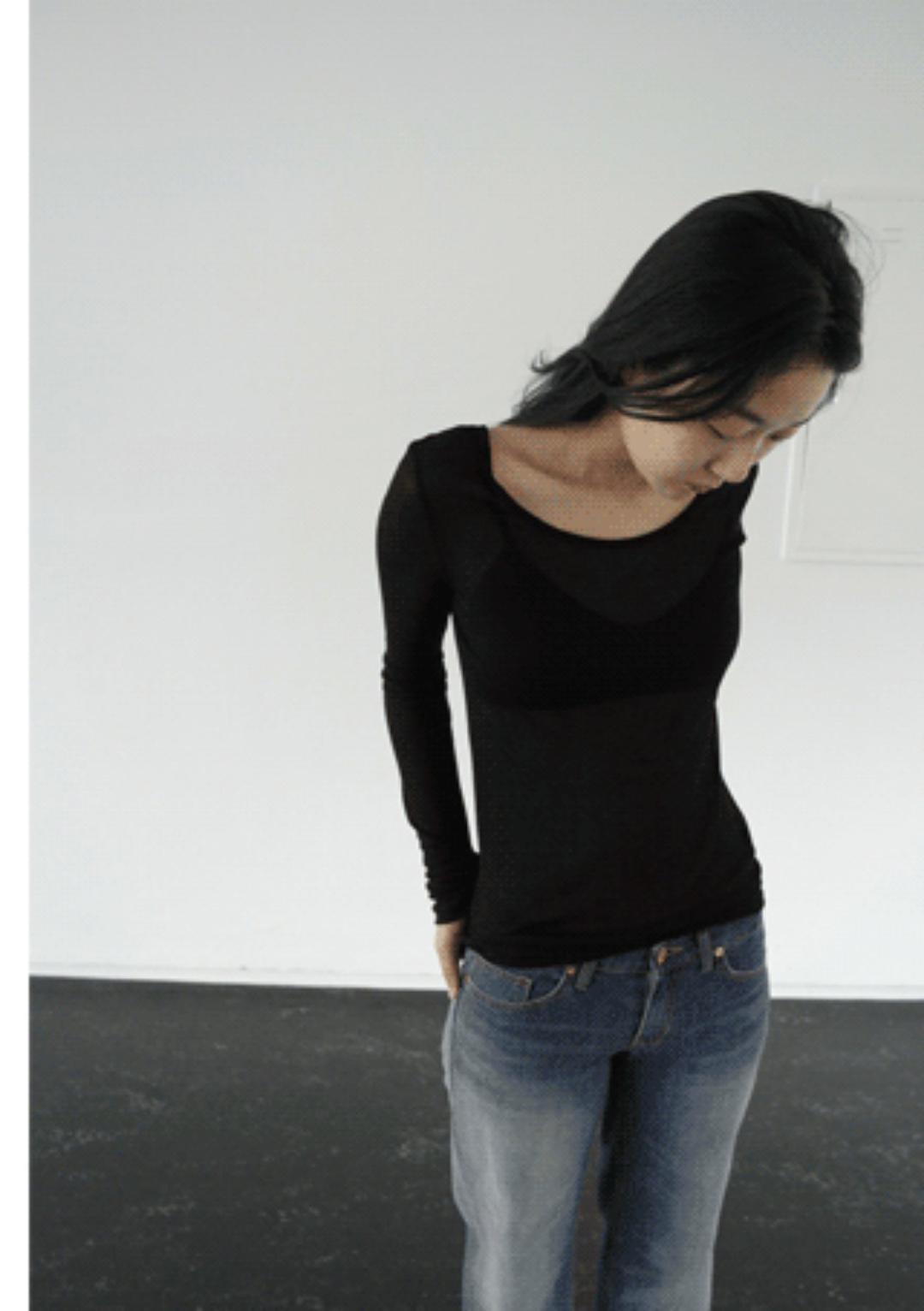 see-through U-neck T (3colors)