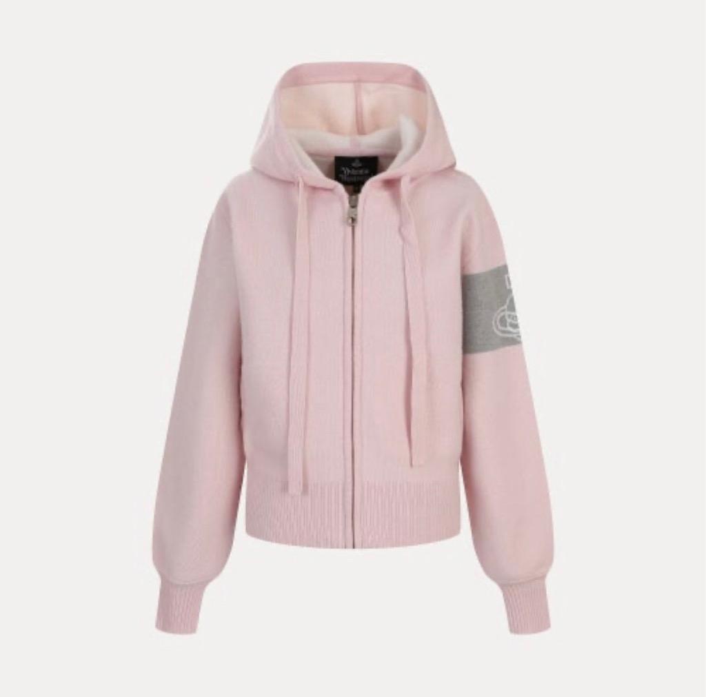비비안웨스트우드 컬러 블록 견장 후드 집업 가디건 라이트핑크(VPTUKN7740)