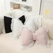 부드러운 리본 장식 던지기 베개, 러플 트림이 있는 요추 지지대 소파 쿠션, 손세탁 전용, 소파용 던지기 베개