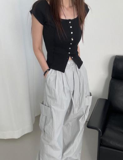 스퀘어 라인 단추 티(아이제외 당일발송)