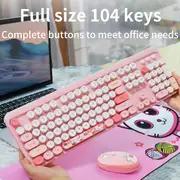 2.4G Office 풀 사이즈 레트로 키보드, 타자기 키보드, 무선 마우스 조합, 귀여운 키보드, 원형 키캡 포함, 노트북 및 데스크탑에 적합