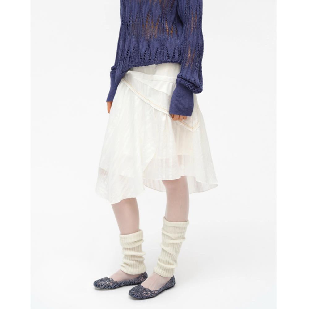 OINIMI 스커트 화이트 젠틀 레이어드 플리츠 스커트 구디즈월드